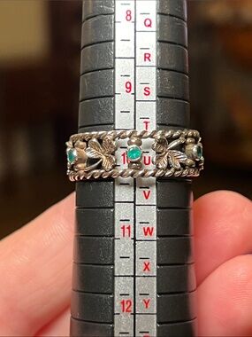 Vintage Made in Ireland Sterling Silver 925 Emerald Lucky Clover Shamrock Ring